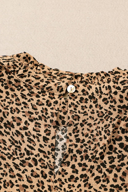 Frilled Shoulder Decor Plus Size Babydoll Top | Leopard