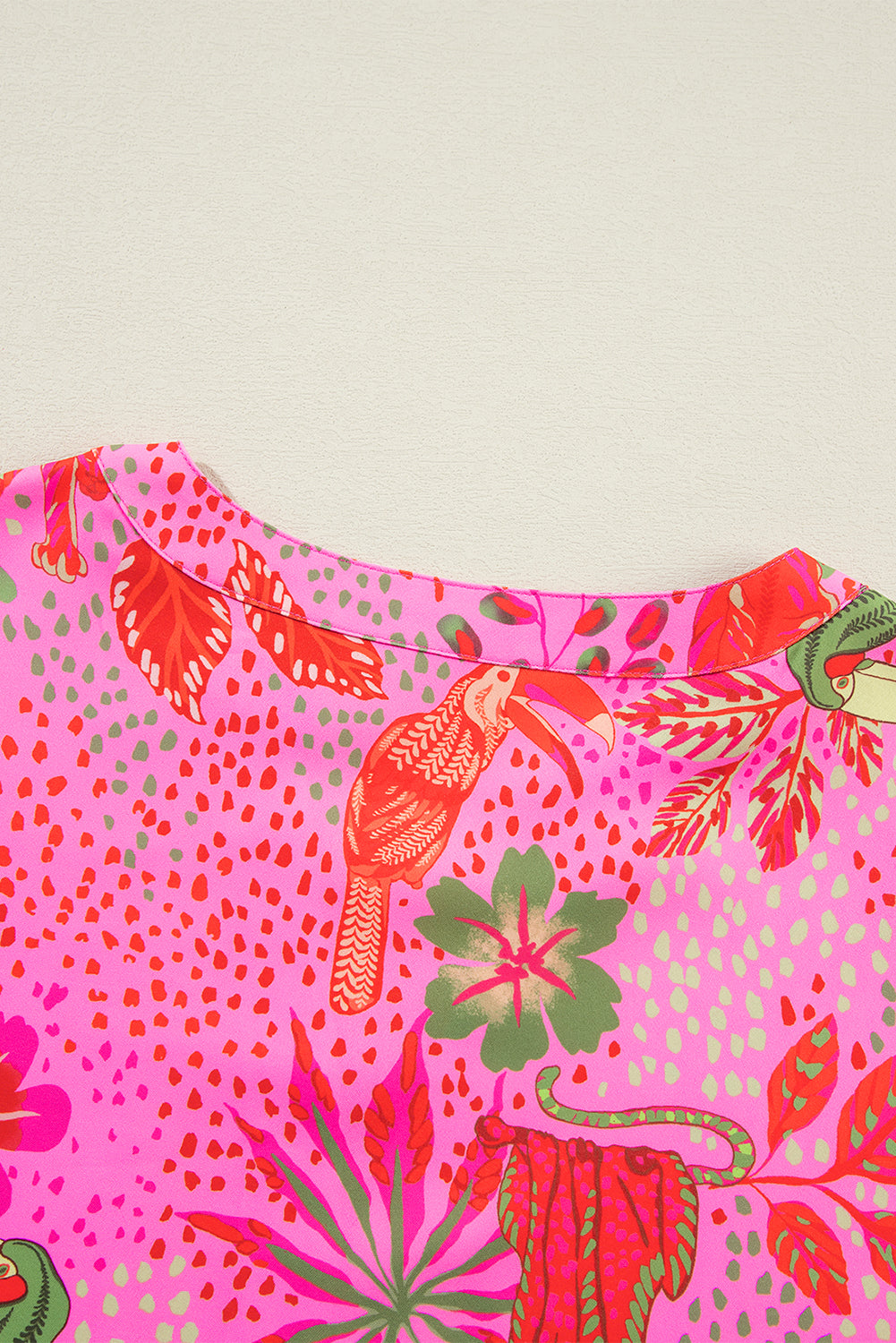 Jungle Floral Print Notch V Neck Blouse | Rose