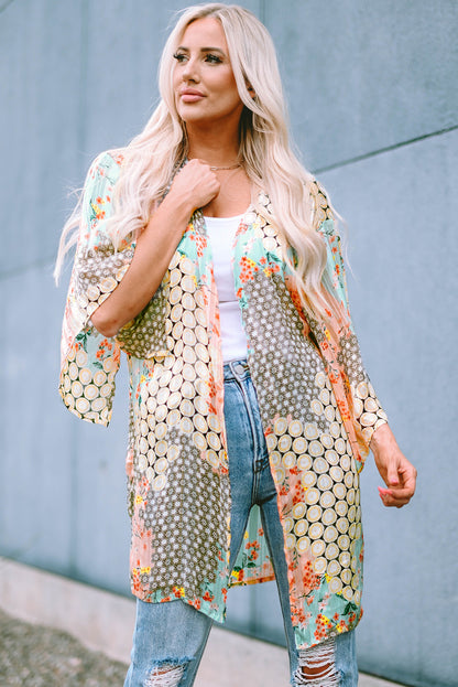 Floral Open Sheer Shimmer Kimono | Multicolour