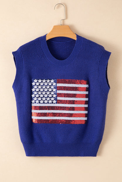 Sparkling American Flag Knitted Vest | Bluing