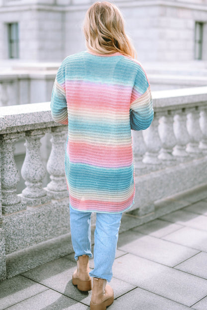 Gradient Knit Open Cardigan With Pockets | Green