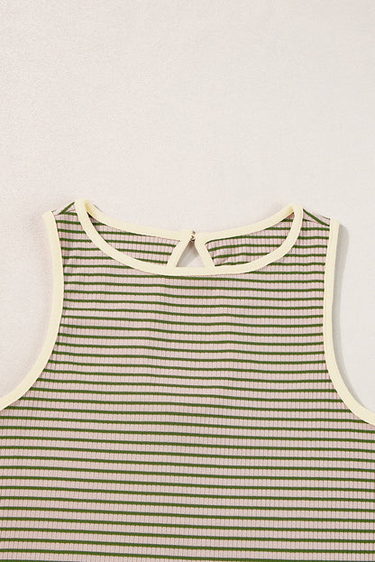 Striped Print Ribbed Knit Sleeveless Top | Green Stripe