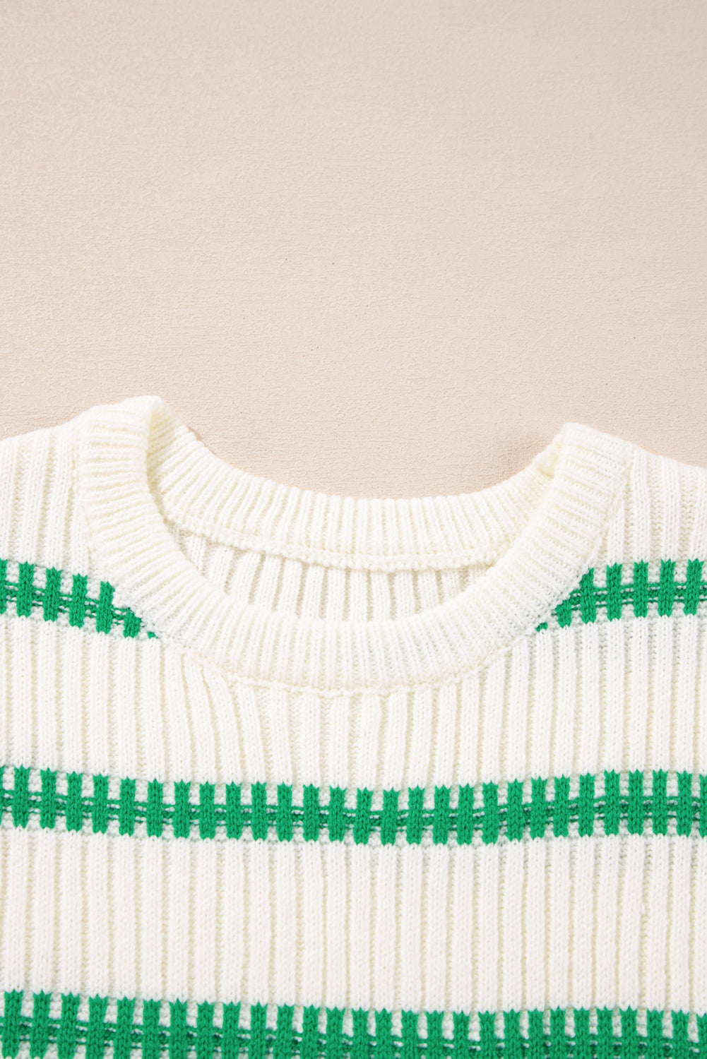 Striped Round Neck Casual Sweater Vest | Bright Green