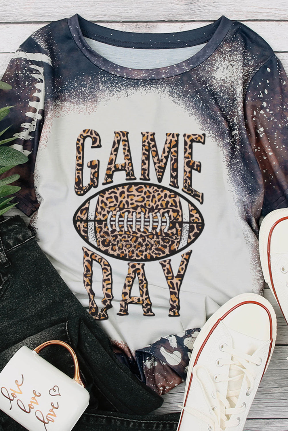 Game Day Leopard Football Graphic Print Crew Neck T Shirt | Multicolour