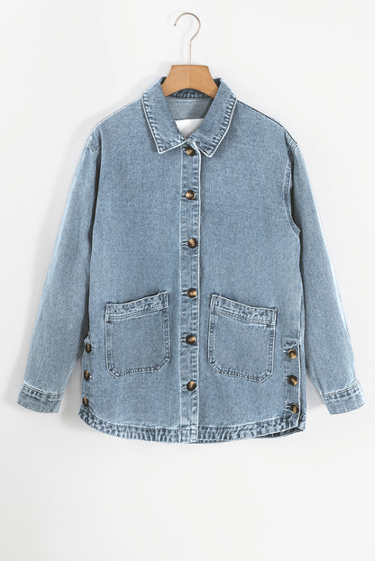 Slit Buttons Pocketed Denim Jacket | Dusk Blue