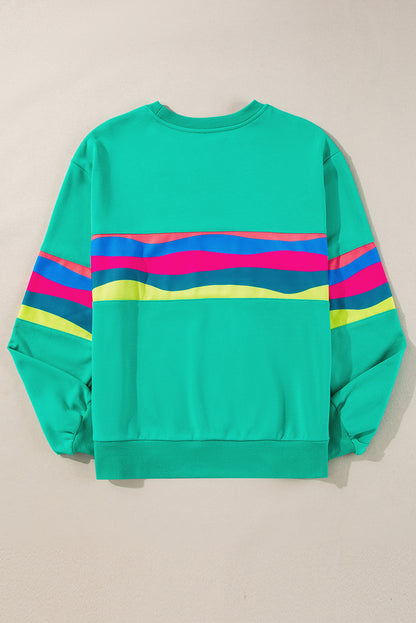 Colourful Striped Accent Long Sleeve T Shirt | Green