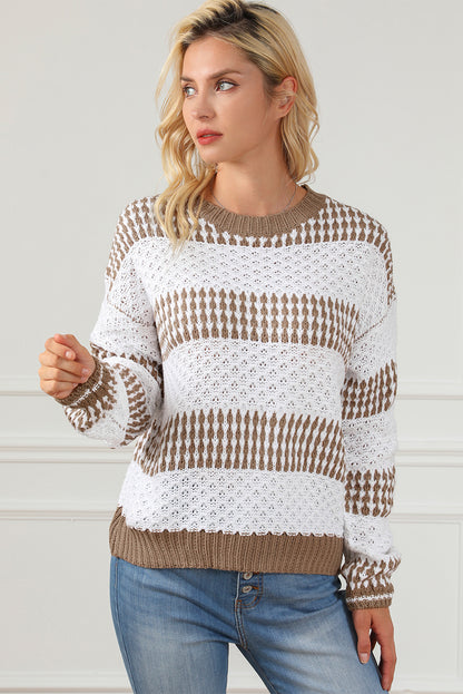 Vertical Stripes Two Tones Drop Shoulder Sweater | Multicolour