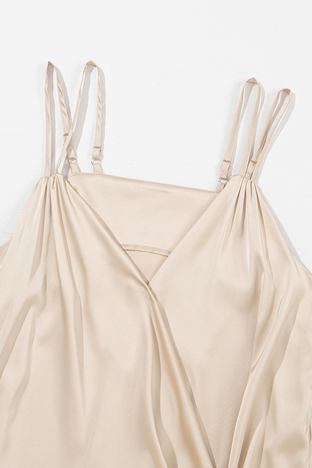 Wrap V Neck Ruched Satin Cami Top | Apricot