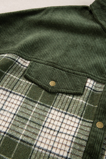 Snap Buttons Colourblock Plaid Shacket | Blackish Green