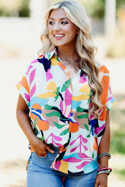 Abstract Leafy Print Short Sleeve Shirt | Multicolour