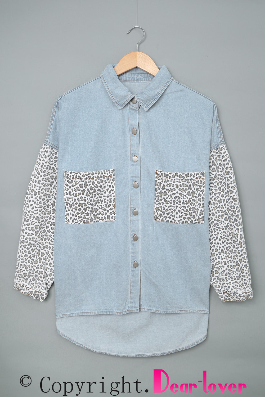 Contrast Leopard Denim Jacket | Sky Blue