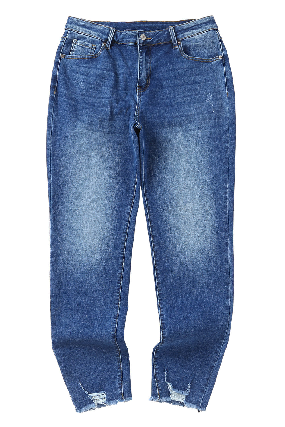 Raw Hem Ankle-Length Skinny Jeans | Blue