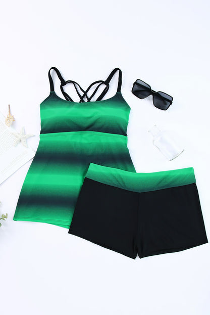 Strappy Hollow-Out Back Tankini | Green