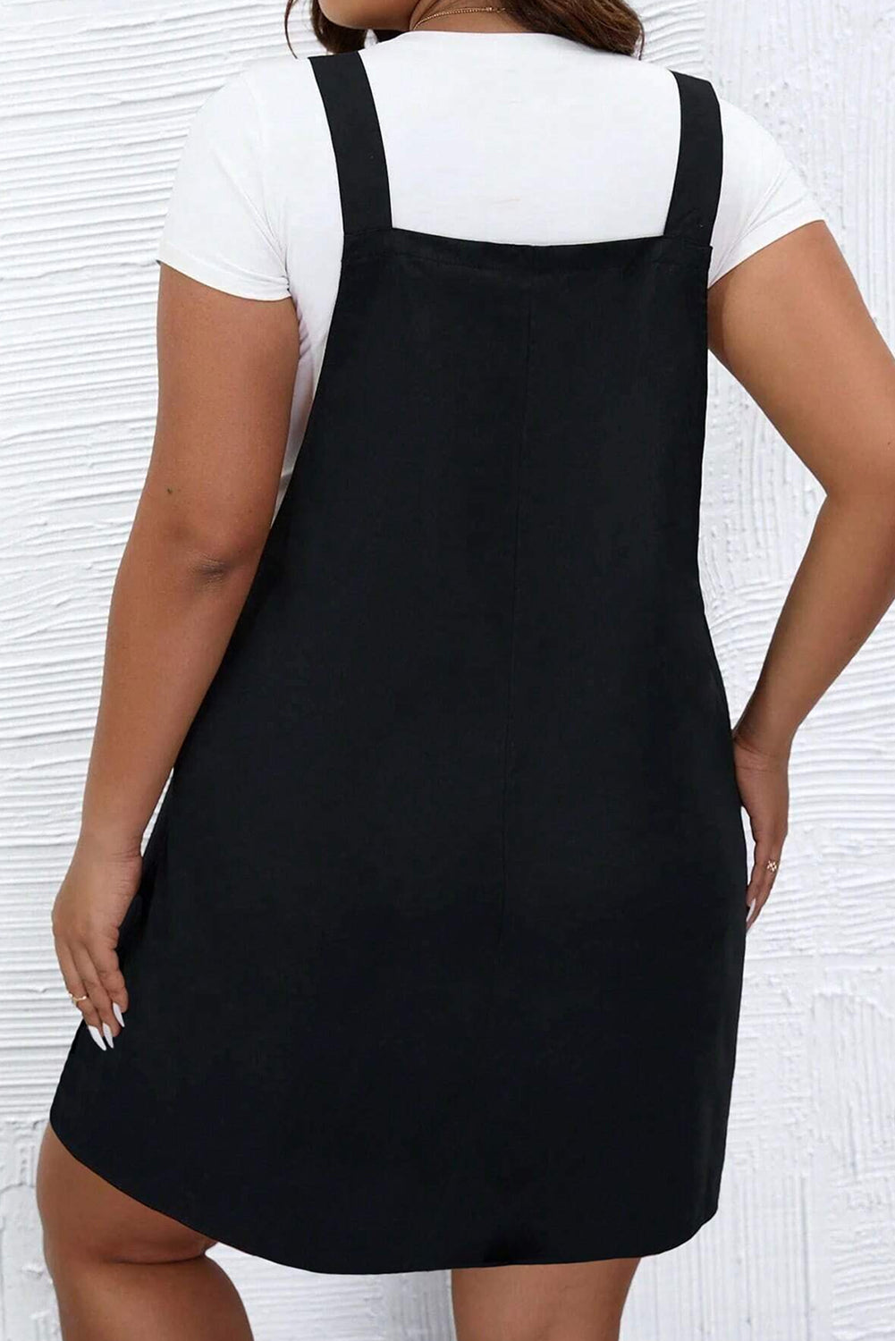 Solid Buttoned Straps Plus Size Overall Dress | Black