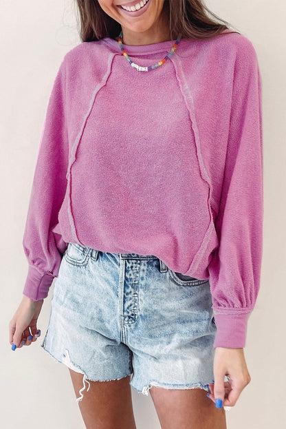 Exposed Seam Round Neck Terry Pullover | Pink