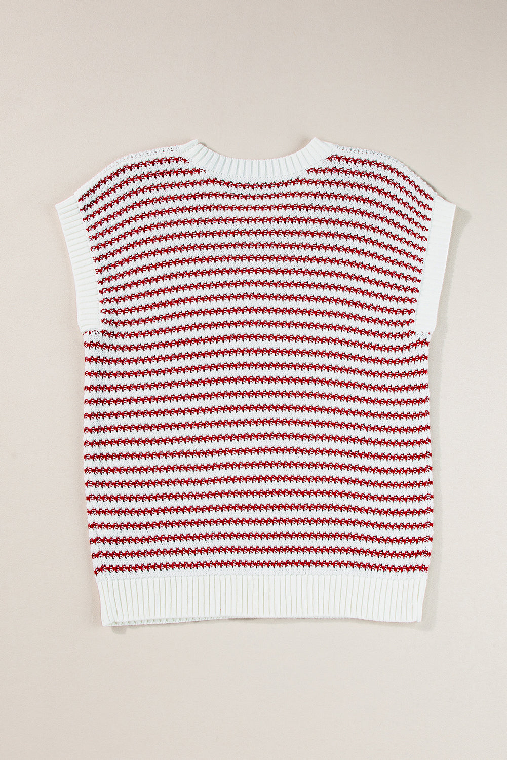 Ribbed Trim Loose Fit Knitted Sweater Vest | Red Stripe