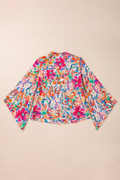 Floral Print Bell Sleeve V Neck Blouse | Multicolour