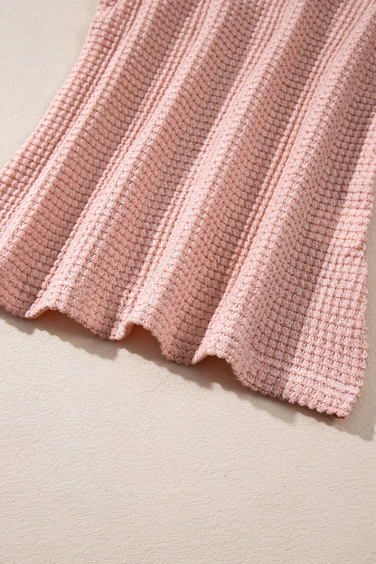 Sunflower Mesh Bubble Sleeve Waffle Knit Top | Peach Blossom