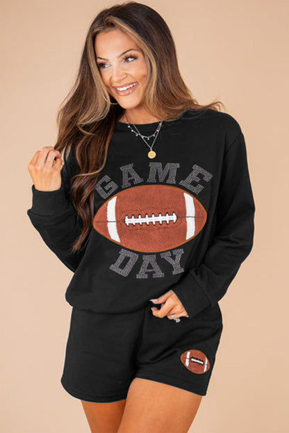 Game Day Rugby Football Graphic Pullover And Shorts Casual Outfit | Black