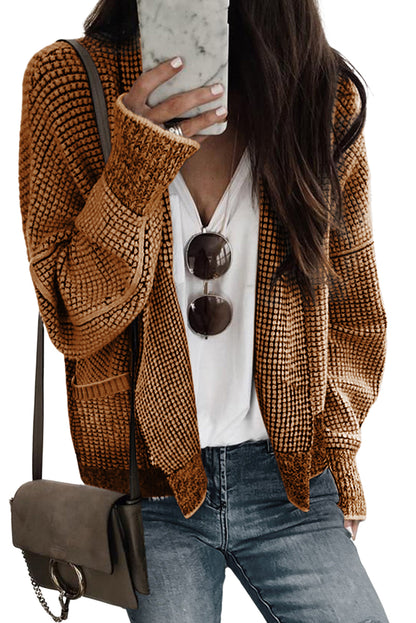 Chunky Waffle Knit Oversized Collar Cardigan | Brown