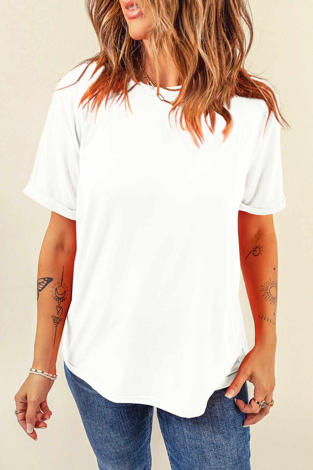 Casual Plain Crew Neck Tee | White