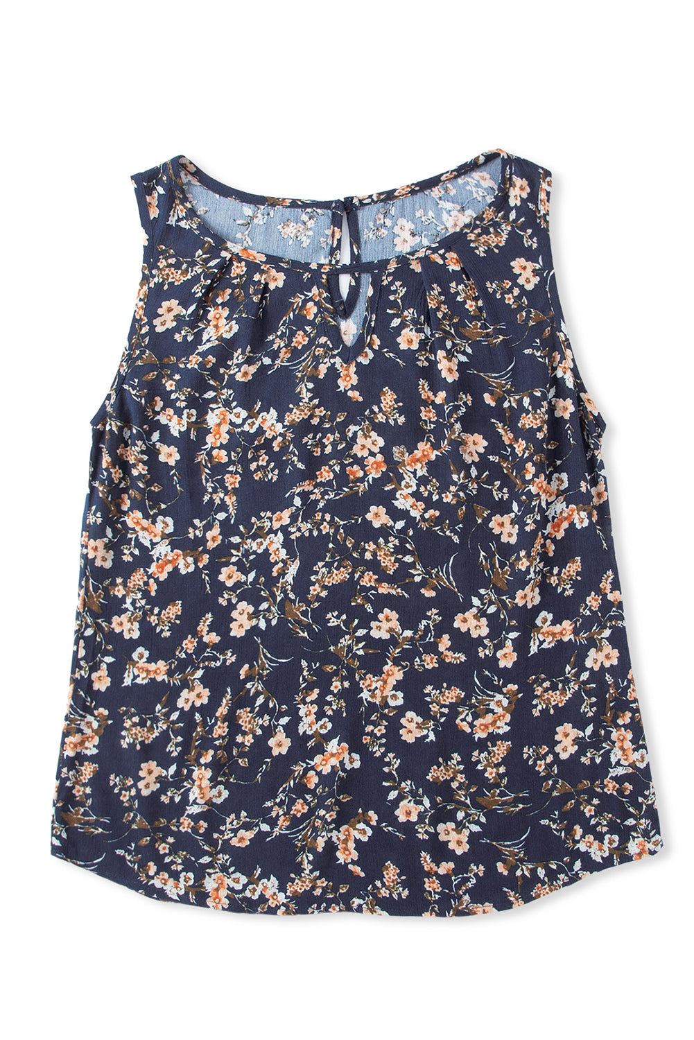 Cutout Decor Round Neck Floral Tank Top | Blue