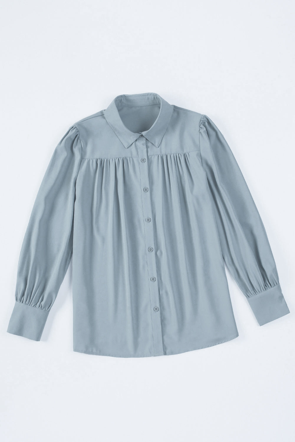 Solid Colour Button Up Puff Sleeve Blouse | Sky Blue