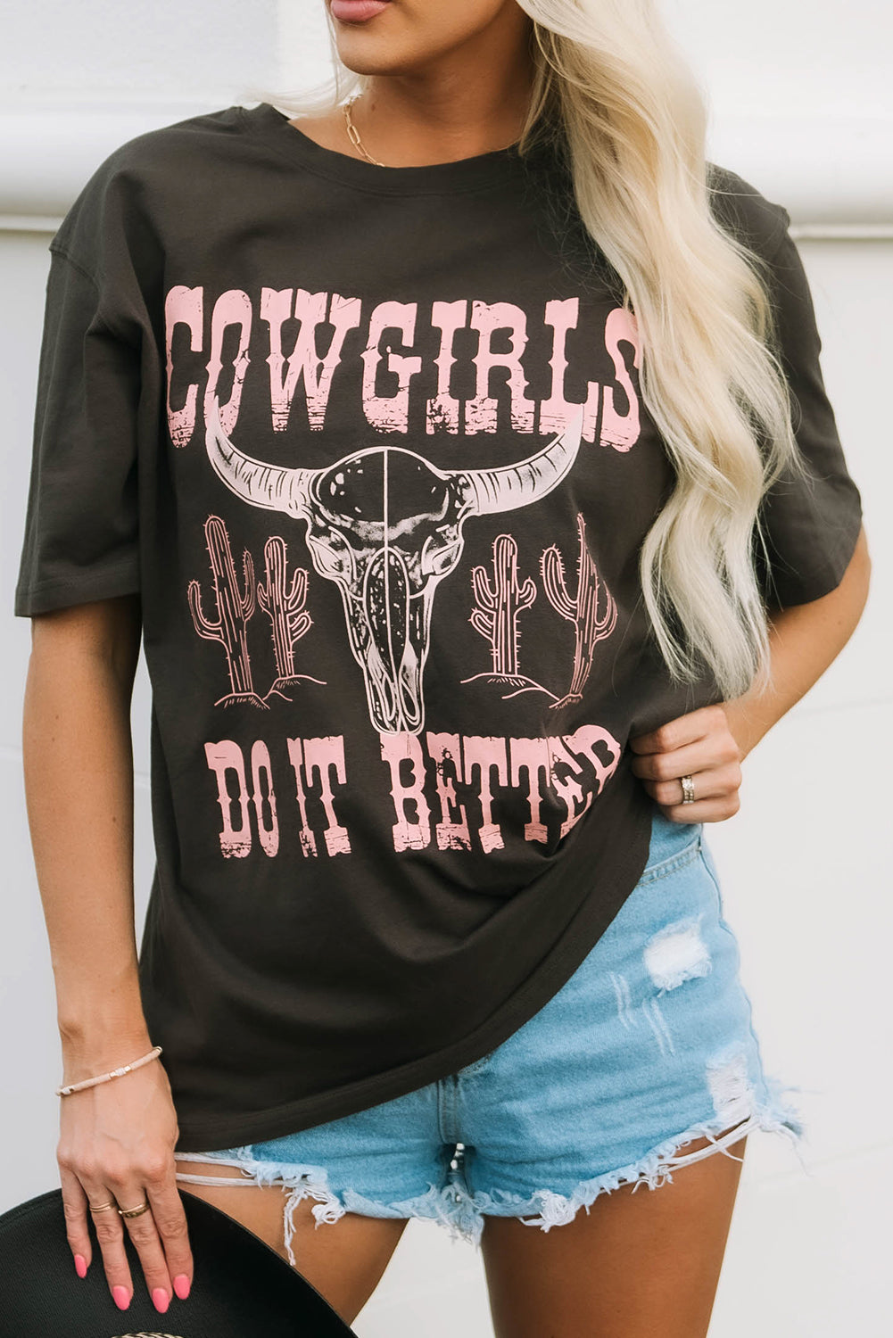 Cowgirls Do It Better Graphic Print Oversized T Shirt | Gray