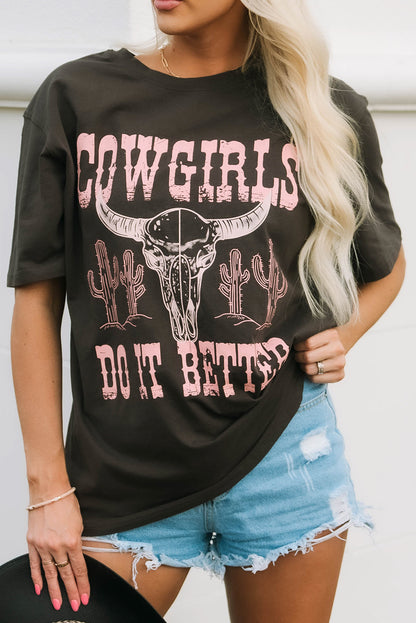 Cowgirls Do It Better Graphic Print Oversized T Shirt | Gray