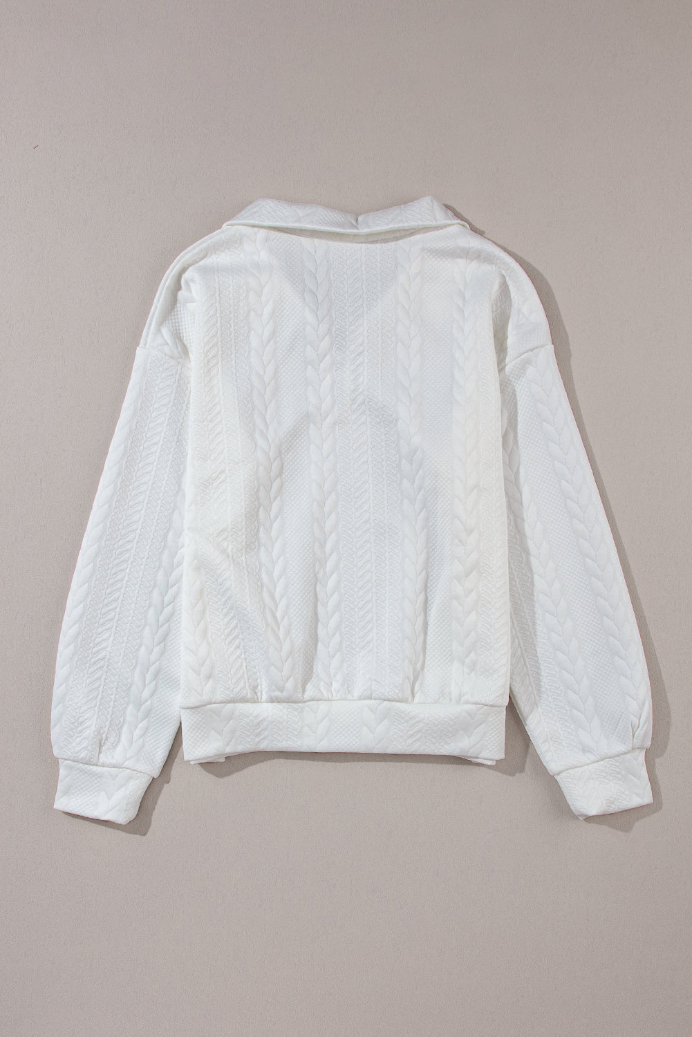 Zip Up Cable Textured Sweatshirt | White