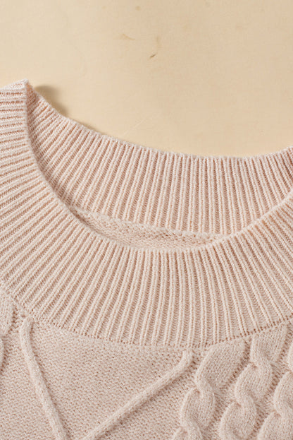 Plus Cable Knit Short Ruffled Sleeve Mock Neck Sweater | Oatmeal