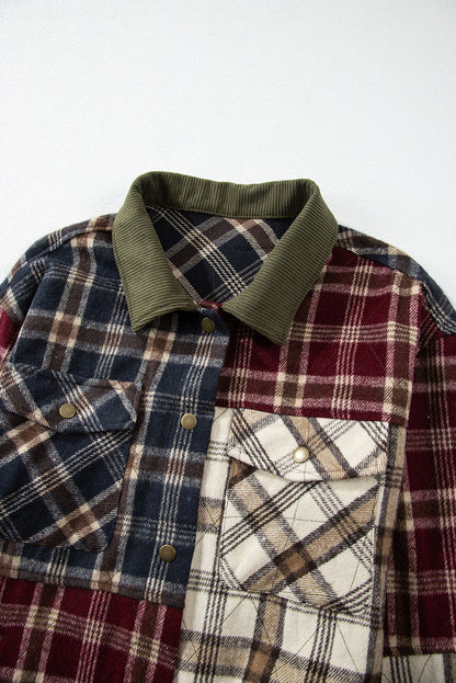 Mixed Plaid Patchwork Retro Shacket | Red