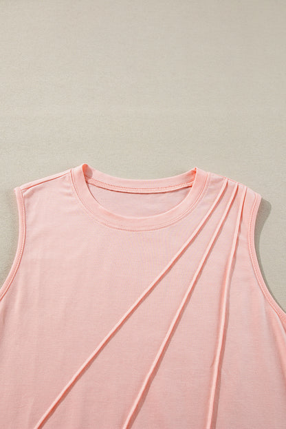 Crew Neck Pleated Tank Top | Light Pink