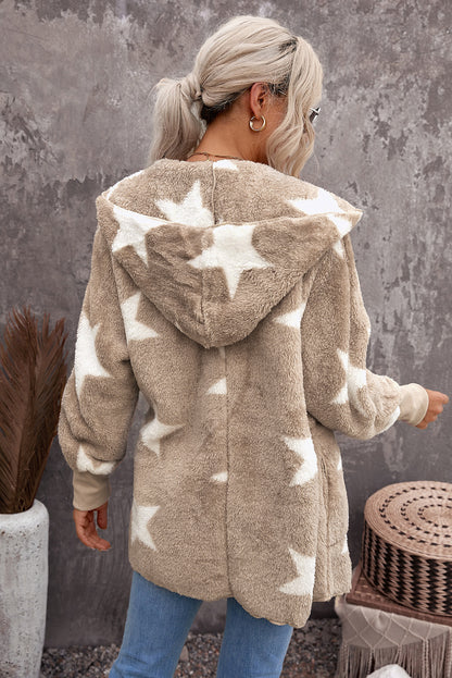 Lapel Collar Scatter Star Fuzzy Coat | Khaki