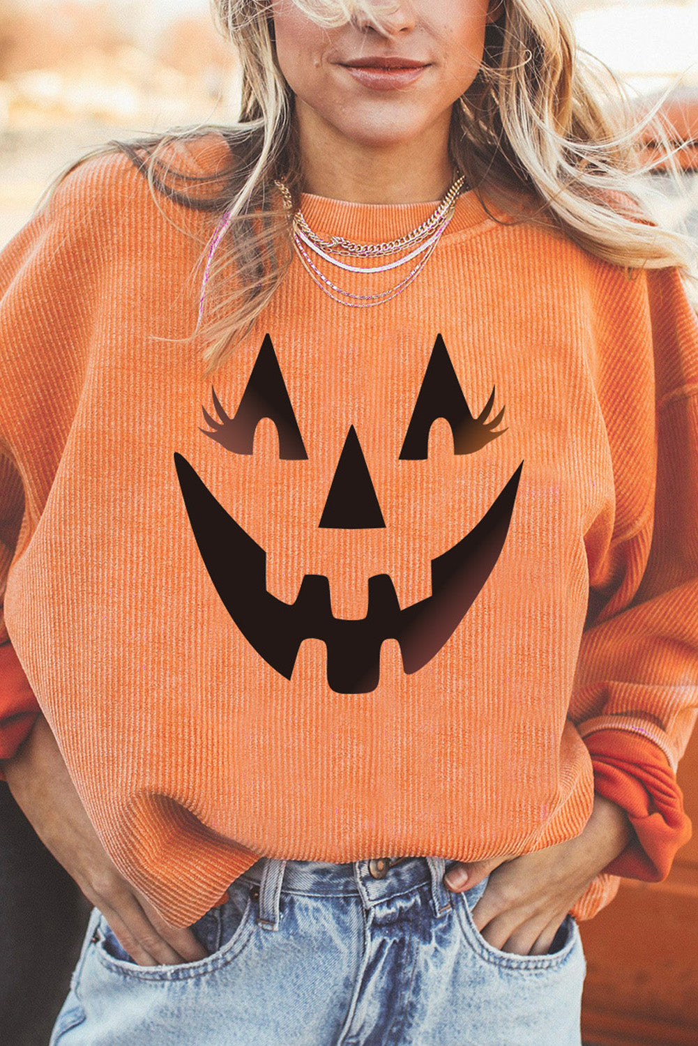 Pumpkin Smile Face Graphic Sweatshirt | Orange