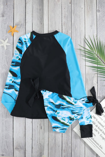 Contrast Dark Blue Detail Long Sleeve Tankini Swimsuit | Black