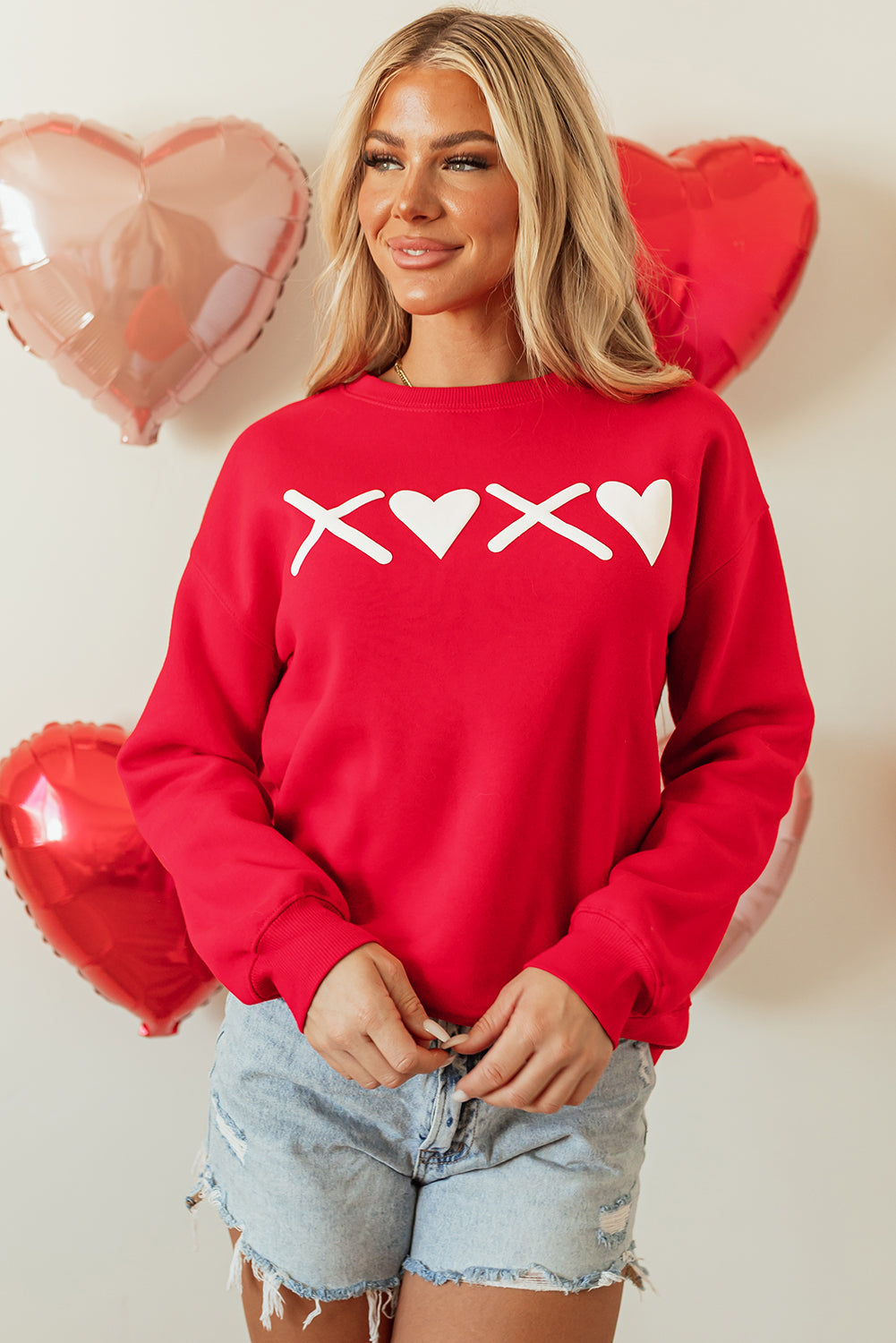 Puff Xoxo Print Valentines Heart Sweatshirt | Red