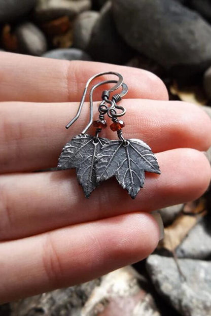 Vintage Leaf Beaded Hook Drop Earrings | Silvery