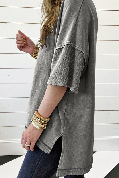 Mineral Wash Exposed Seam Drop Shoulder Oversized Tee | Philippine Gray