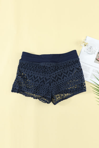 Lace Shorts Attached Swim Bottom | Blue