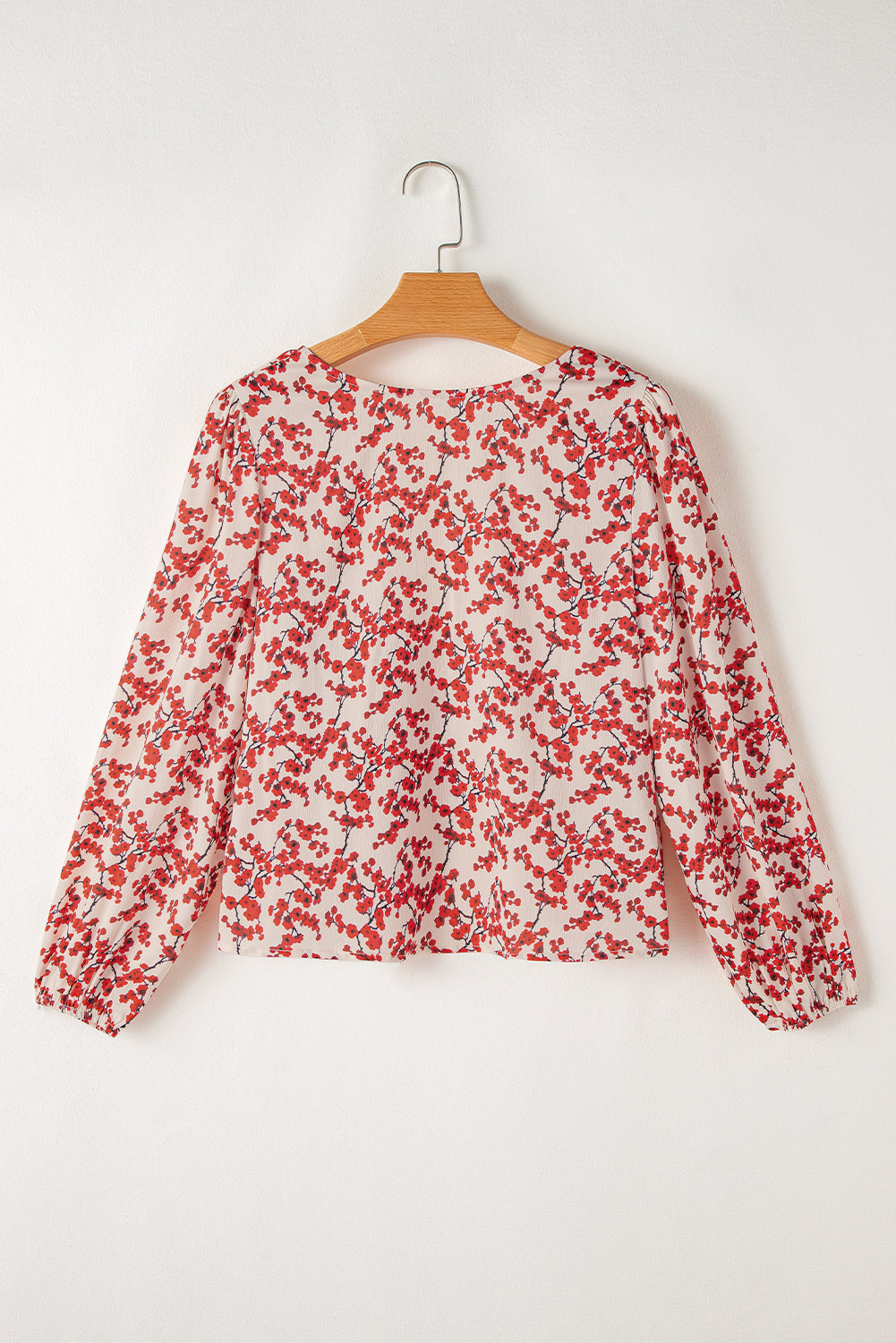 Floral Print Long Sleeve Open Back Blouse | Red