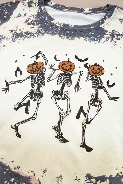 Dancing Skeleton Halloween Tie Dye Long Sleeve Top | Multicolour