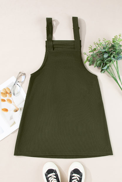 Solid Front Pockets Sleeveless Corduroy Overall Dress | Vineyard Green