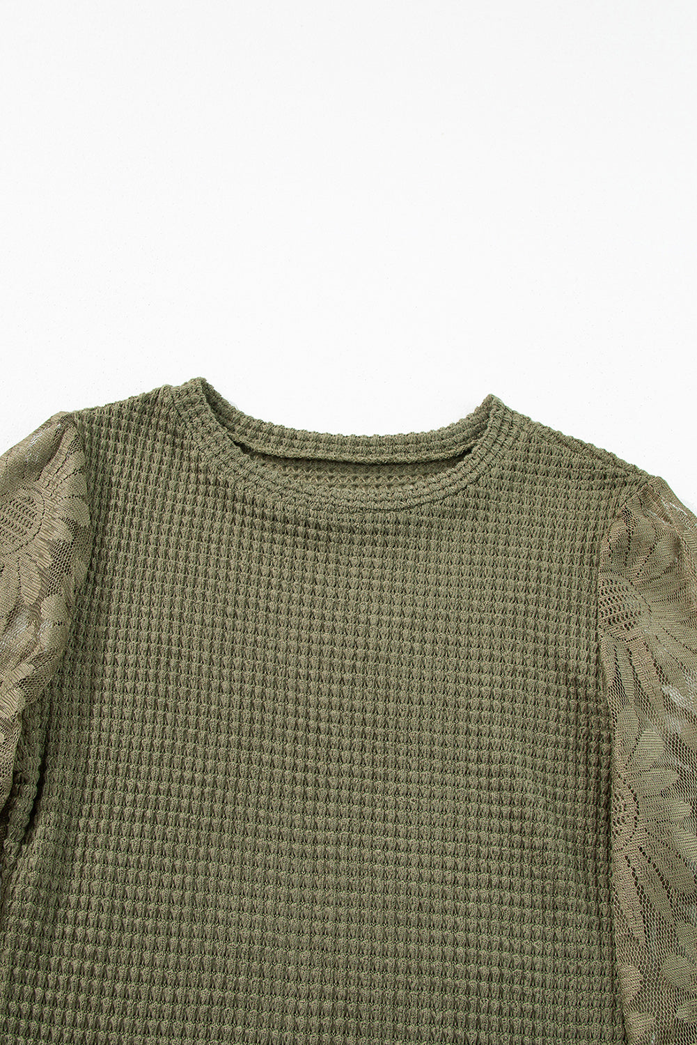 Sunflower Mesh Bubble Sleeve Waffle Knit Top | Jungle Green