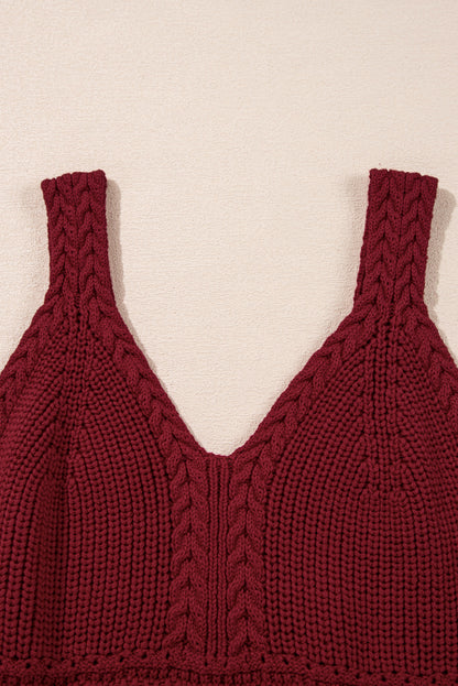 Cable Knit Pointelle Slim Fit V Neck Sweater Vest | Burgundy