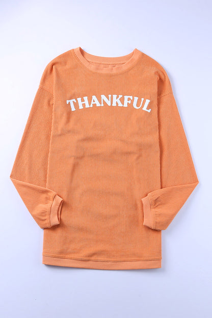 Thankful Ribbed Corduroy Oversized Sweatshirt | Orange