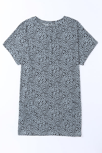 Leopard Print Side Pockets Tunic Top | Gray