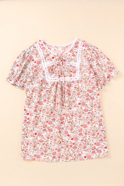 Split Neck Floral Print Plus Size Top | Pink