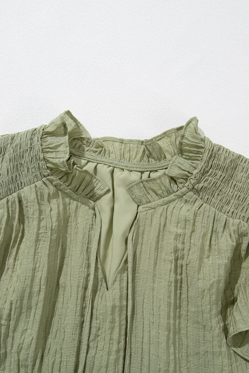 V Neck Flutter Sleeve Textured Blouse | Meadow Mist Green