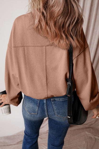 Exposed Seam Batwing Sleeve Drop Shoulder Sweatshirt | Chestnut